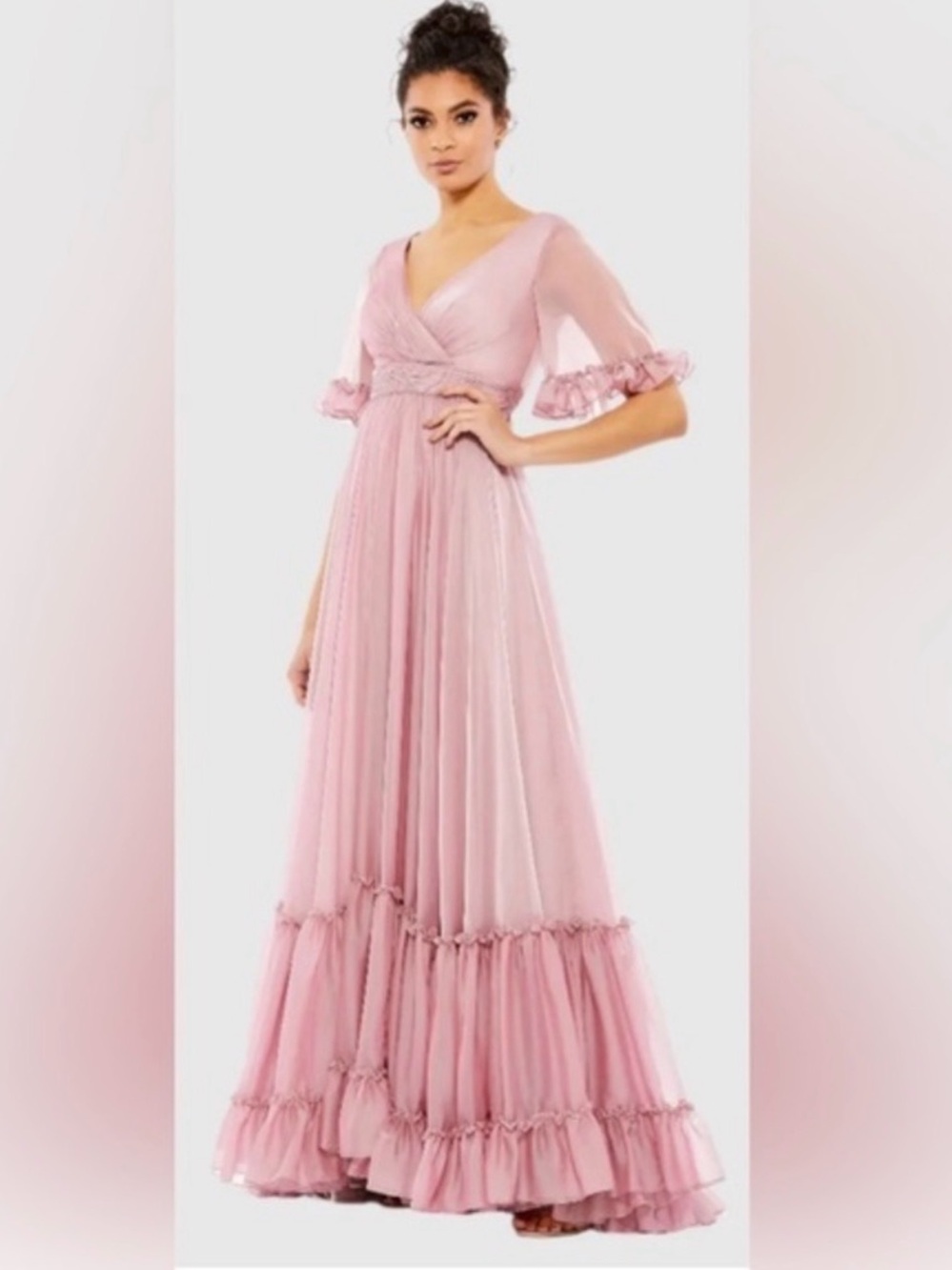 Mac Duggal Blush Pink Ruffle Maxi Gown